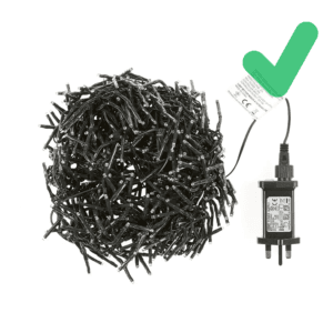 Low Voltage Cluster Lights - identified by thin wires connected into a transformer plug (that reduces the voltage to a level where there is no tangible risk)